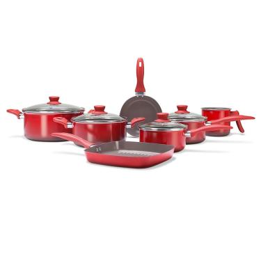 Imagem de Conjunto de Panelas Brinox Ceramic Life 2.0 com Revestimento Antiaderente Cerâmico Vermelho – 7 Peças