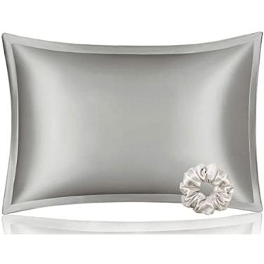 Imagem de Fronha DISANGNI 100% seda de amoreira, para cabelo e pele, tipo envelope, seda real de um lado [cinza-claro, Queen (50 x 75 cm)]