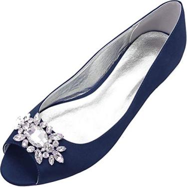 Imagem de Sapato de casamento feminino peep toe strass sem salto para noivas dama de honra, Sblue, 7