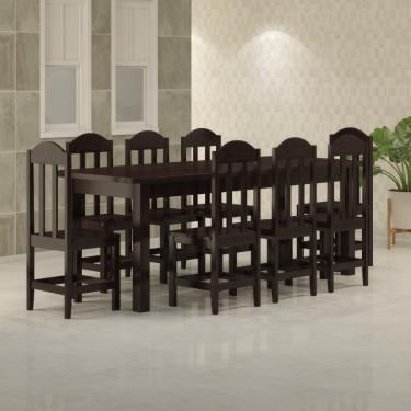 Imagem de Mesa Com 8 Cadeiras de Madeira Maciça 220x88 Safira Preto