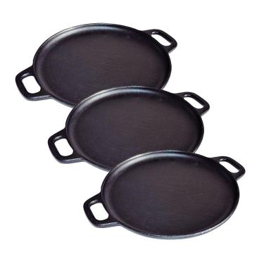 Imagem de Kit 3 Bifeteira Ferro Fundido Lisa Redonda Alça Ferro 30Cm