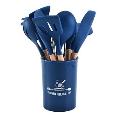 Imagem de FUYTERY 11 Pcs Cozinha colorida Conjunto de Cozinha Silicone Resistente ao Calor Colher de Pá (Azul)