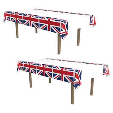 Imagem de Beistle Pacote com 2 capas de mesa retangulares Union Jack, decorações de festa inglesa real, toalha de mesa de Londres, decoração de festa com bandeira britânica, 137 x 274 cm