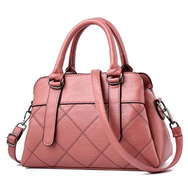 Imagem de Bolsa feminina de couro vegano macio bolsa de mão alça superior bolsas transversais acolchoadas bolsa de ombro para mulheres, rosa