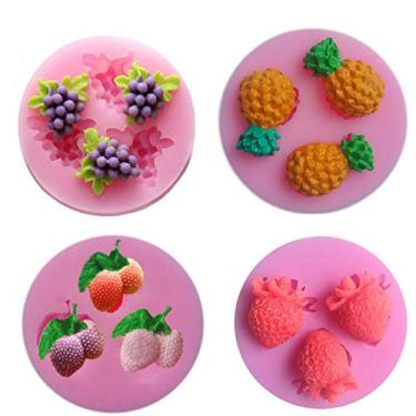 Imagem de 4 peças 3D Mini Uvas Abacaxi Litchi Frutas Morango Formato de Silicone Molde para Faça Você Mesmo Colocar Bolo de Jelly Doce Fondante Chocolates Acessórios Sabão Asse Crafting