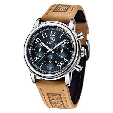 Imagem de Relógio masculino BENYAR, relógios de pulso sociais, relógio de quartzo à prova d'água cronógrafo comercial para homens, Azul