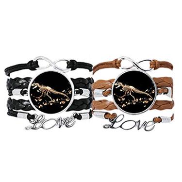 Imagem de DIYthinker Bracelete Ossos Miniatura Dinossauro Alça de Mão Pulseira Corda de Couro Conjunto Duplo Presente, Não se candidatar