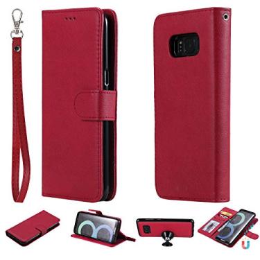 Imagem de Capa carteira para Samsung Galaxy S8, [2 em 1 destacável] Suporte magnético de couro PU com compartimentos para cartões, capa protetora flip [capa interior TPU à prova de choque] Capa para Samsung Galaxy S8 (vermelha)