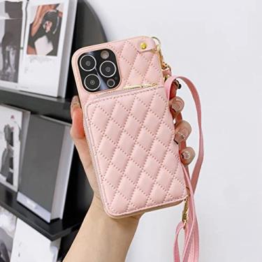 Imagem de Carteira com zíper e bolsa de couro para moedas para iPhone 14 Pro Max 14Plus 13 11 12 tiracolo transversal porta-cartões de ombro bolsa cosmética, rosa, para iPhone 14 Plus