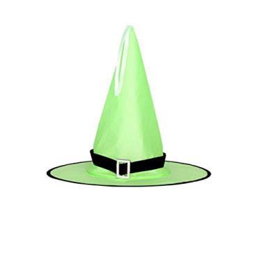 Imagem de Bestgift chapéu de bruxa infantil chapéu de feiticeiro acessórios de decoração de festa verde + sem brilho (estilo bandagem) 39 cm de altura