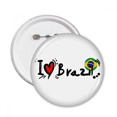 Imagem de I Love Brazil Palavra Bandeira Love Coração Ilustração Pinos Redondos Emblema Emblema Acessório Decoração 5 peças