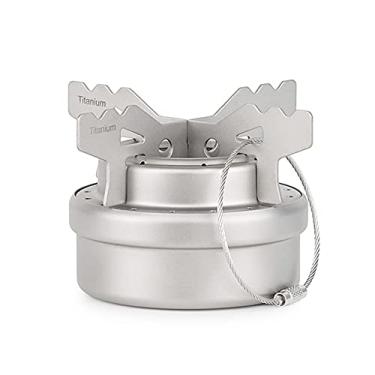 Imagem de Mini fogão de acampamento com álcool de titânio, fogão de acampamento portátil + conjunto de prateleira queimadores para uso ao ar livre com tampa para acampamento, caminhada, churrasco, cozinha, piquenique