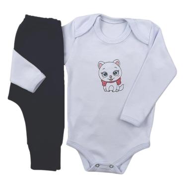 Imagem de Conjunto Body Manga Longa Bordado Gatinha 2 e Calça Suedine Mijão Culote - Roupa Bebê-Masculino