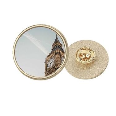 Imagem de Big Ben Clouds Blue Sky Art Deco Fashion Redondo Metal Dourado Broche Clip, Medium, não aplicar