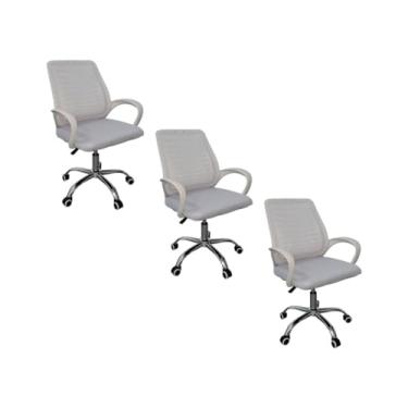 Imagem de Kit 3 Cadeiras de Escritorio Esteirinha Tela Mesh Branco