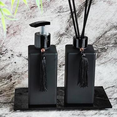 Imagem de Kit Lavabo Aromatizador E Porta Sabonete Líquido - Dispenser Organizador Banheiro - Jogo Para Banheiro - Preto Com Bandeja