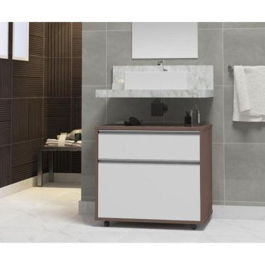 Imagem de Gabinete Para Banheiro com Rodízio 60cm 2 Gavetas Safira Inferior Contarini Branco