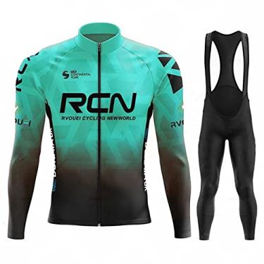 Imagem de Outono Inverno Ciclismo Jersey Ao Ar Livre Térmico Fleece Bicicleta Meia-calça Zíper Completo À Prova de Vento Bicicleta de Estrada Manga Longa Bib Pants, Azul, PP (160CM/53KG)