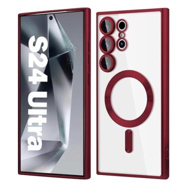 Imagem de Galvanizado com capa para Samsung Galaxy S24 S23 S22 S21 Note 20 Ultra S23 FE Película de vidro de proteção de lente magnética macia, vinho tinto, para SamsungS24