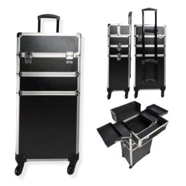 Imagem de Maleta Mala de Maquiagem Profissional Com Divisórias e Rodinha 3 Andar 914