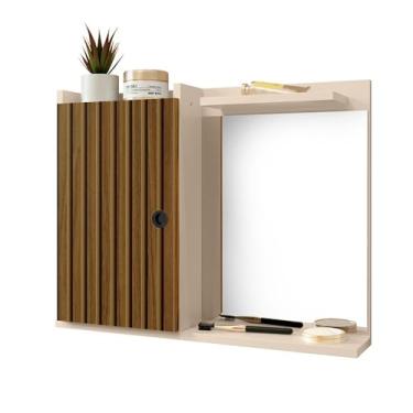 Imagem de Espelheira 1 Porta Prateleira Organizadora Espelho Armarinho Banheiro Moderno