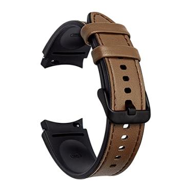 Imagem de PINHEN Pulseira Galaxy Watch 4 40 mm 44 mm - Compatível com Samsung Galaxy Watch 4 Pulseiras Clássicas 46 mm 42 mm Pulseira de Relógio de Silicone e Couro híbrido para Mulheres e Homens Pulseira de Relógio Inteligente (Marrom)