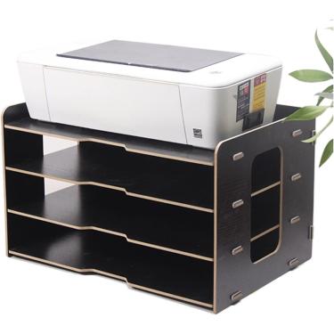 Imagem de Bandeja de arquivo de carta de armazenamento de mesa, suporte de impressora Suporte de arquivo espesso Mesa de madeira Multicamadas 4 grades Estante de escritório A3 Caixa de armazenamento d