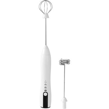 Imagem de Batedor de leite, liquidificador manual 2 em 1 elétrico com 3 velocidades recarregáveis ​​TYPE-C, liquidificador de aço inoxidável, para café, chocolate quente, ovo (branco)