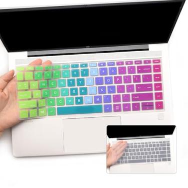 Imagem de i-Tensodo 2 peças de capa de teclado para HP Probook 440 445 G8 G9 G10, HP Probook 640 G7 G8, HP Probook 14 Acessórios de proteção para laptop - arco-íris + transparente