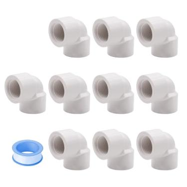 Imagem de HayEastdor 10 peças 1/2 polegada fêmea para fêmea rosqueada 90° cotovelo PVC acessórios de tubulação 1/5.1 cm conector adaptador de tubo de acoplamento de rosca fêmea dupla para conexão de tubo