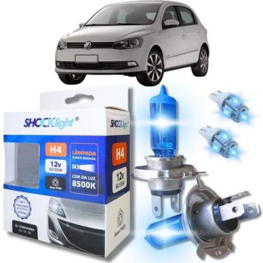 Imagem de Kit par lâmpadas super branca conector h4 8500k shocklight + par leds 