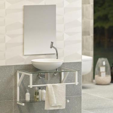 Imagem de Gabinete para Banheiro Vidro Glass 60cm Branco com Cuba Branca - MOVEI