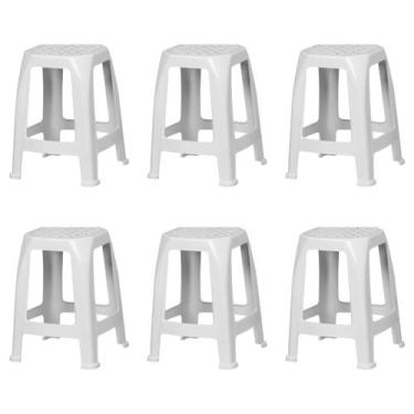 Imagem de 6 bancos brancos suporta 120kg banqueta plástica reforçada - RISCHIOTO