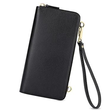 Imagem de nuoku Carteira feminina com suporte de cartão de crédito para celular, carteira de couro PU com bloqueio de RFID, Preto