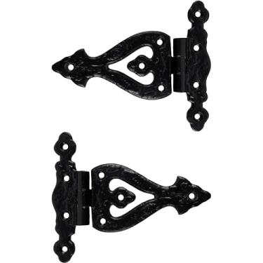 Imagem de SKANDH Dobradiças em T de ferro "Htriang" para portões de portas, armários, ferragens de porta de celeiro, revestimento em pó preto antigo (14 cm, pacote com 2)