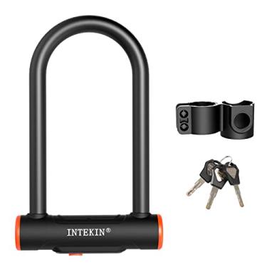 Imagem de INTEKIN Trava de bicicleta U Lock resistente para bicicleta Trava de bicicleta 16 mm U para bicicleta Trava em U resistente com suporte de montagem resistente para bicicletas de estrada, Mountain Bikes, pequeno