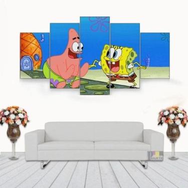 Imagem de Quadro Decorativo Bob Esponja e Patrick Para Quarto Infantil Kit 5 peç