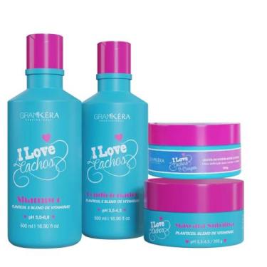 Imagem de Kit para cabelos crespos e cacheados i love cachos grankera 4 itens