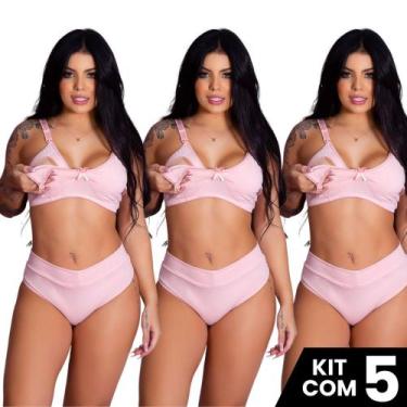 Imagem de Kit 5 Conjuntos de Sutiã Amamentação e Calcinha Cós Alto Cotton Confor
