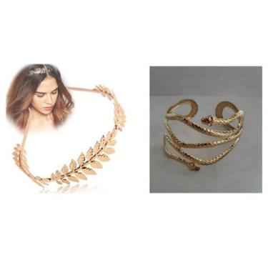 Imagem de Kit Deusa Grega Feminina C/ 1 Tiara e 1 Bracelete Cobra - CM Presentes