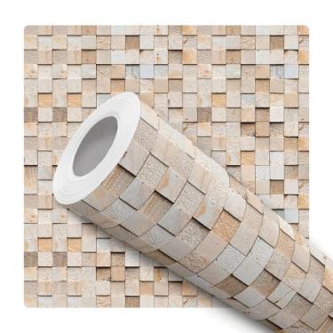 Imagem de Papel De Parede Adesivo Lavável Ladrilho Cubos Taco Efeito Madeira 3d 