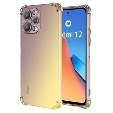Imagem de Vokuha Capa de telefone para Redmi 12, capa 23053RN02A, capa protetora traseira de TPU à prova de choque com gradiente transparente e bonito para Xiaomi Redmi 12 4G preto/dourado