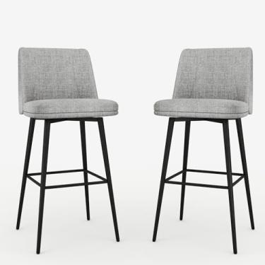 Imagem de Sunny Heart Banquetas giratórias de 76,2 cm A com encosto, bancos de balcão, conjunto de 2 bancos, bancos de bar de cozinha estofados com pernas de madeira maciça, cinza claro