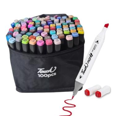 Imagem de Estojo 100 Canetas Marcador para Colorir - Kit Conjunto Canetinha Profissional Tiktok Marcadora Permanente de Ponta Dupla em Cores diferenciadas -Tampa Codificada por Cores - Linha Premium (100 Cores)