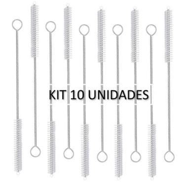 Imagem de Kit 10 Escova de limpeza de canudo Cerdas Nylon Haste Inox Flexível 21