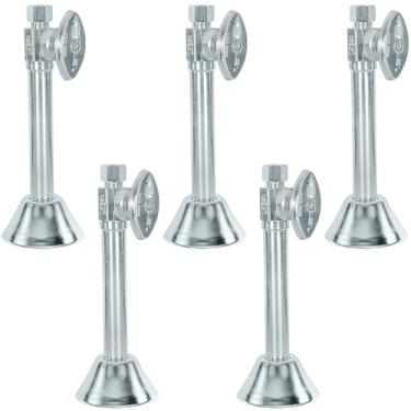 Imagem de Midline Valve 74212QS-OM-5 Válvula de parada reta com flange e 12,7 cm. Extensão; para vaso sanitário, pia, máquina de lavar louça, aquecedor; 1,27 cm SWT x 9,5 mm COMP; latão cromado (pacote com 5)