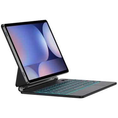 Imagem de JUQITECH Capa Magic Keyboard para Samsung Galaxy Tab S10+/S9+, suporte magnético flutuante em cantilever, trackpad retroiluminado, suporte para caneta S, tela LED com bateria