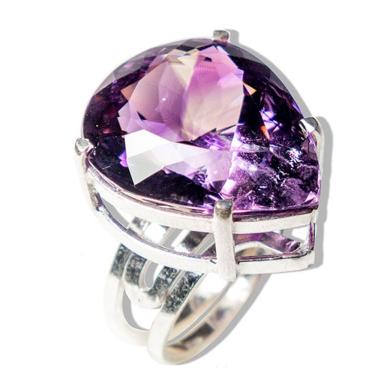 Imagem de Anel Ametista Gema Natural Ajustável Prata 950 Tipo A