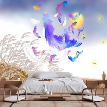 Imagem de Lcythiazole Papel de parede de penas de tamanho personalizável - papel de parede de penas de pássaro, papel de parede artístico, murais de papel de parede para quarto e sala de jantar