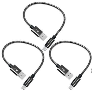 Imagem de Kit 3 Cabo Carregador USBxTipo-C Curto USB-C Metal Blindado Reforçado 